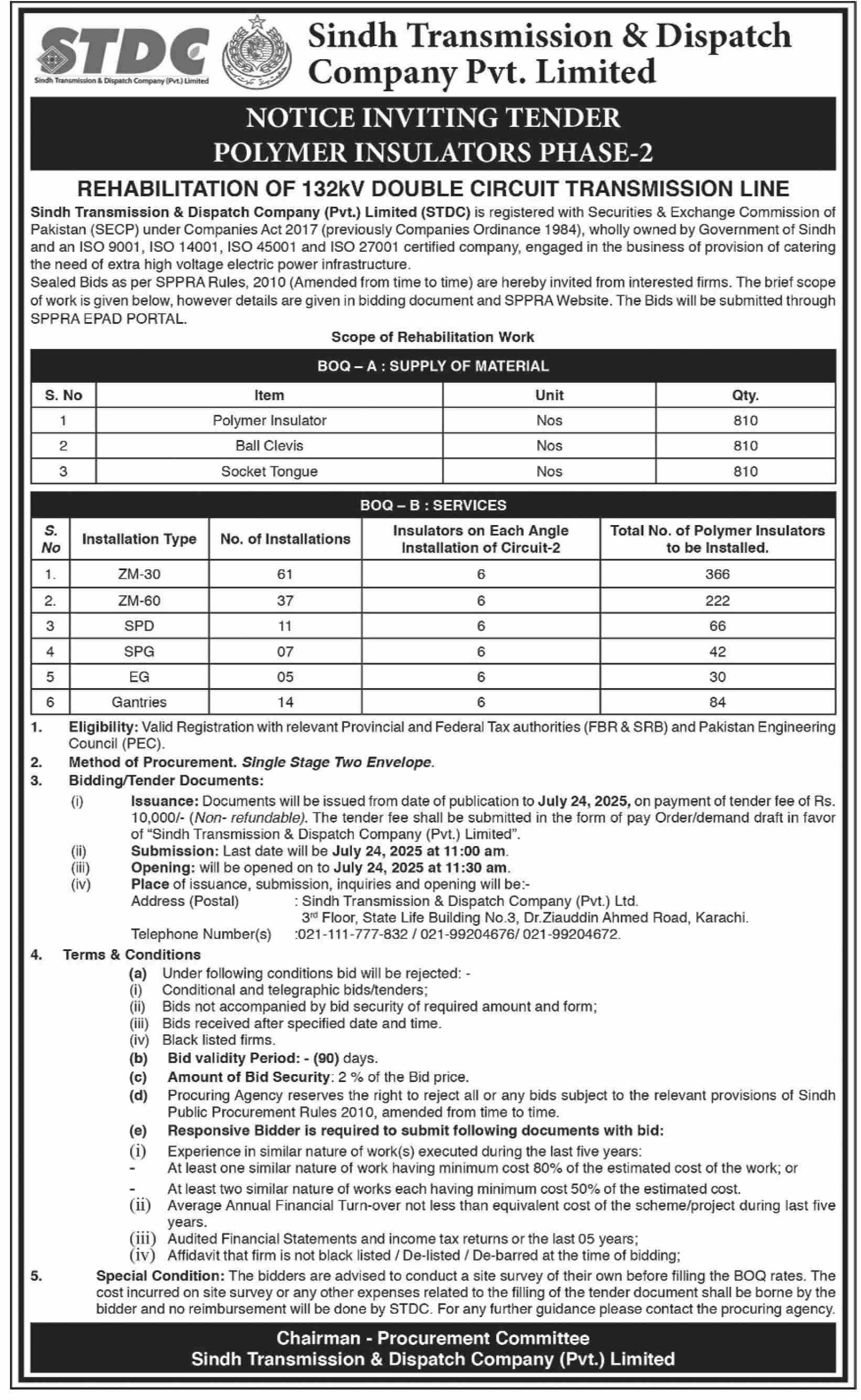Sndh Transmission & Dispatch Company Limited Karachi Tender Notice